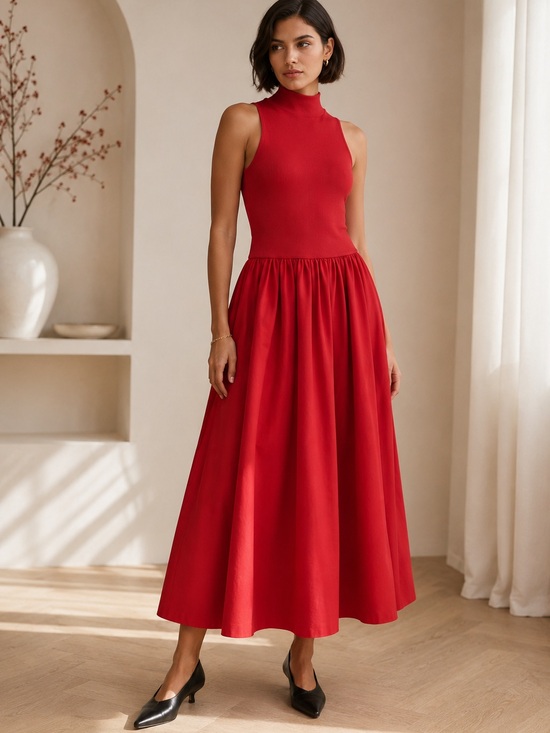 Reformation Dresses & Skirts - Reformation Sai Maxi Dress Red Mock Neck Sleeveless Small